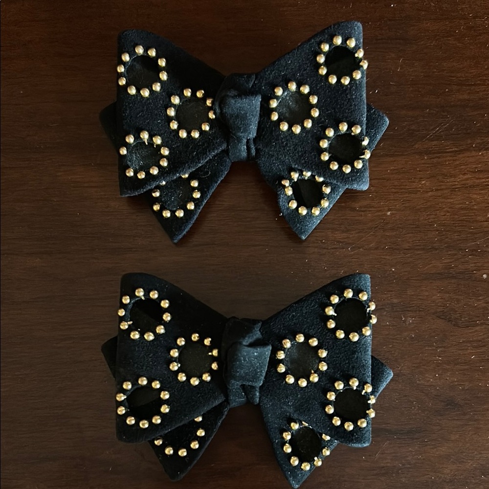 Vintage SHOE CLIPS Black and Gold Stud Bows